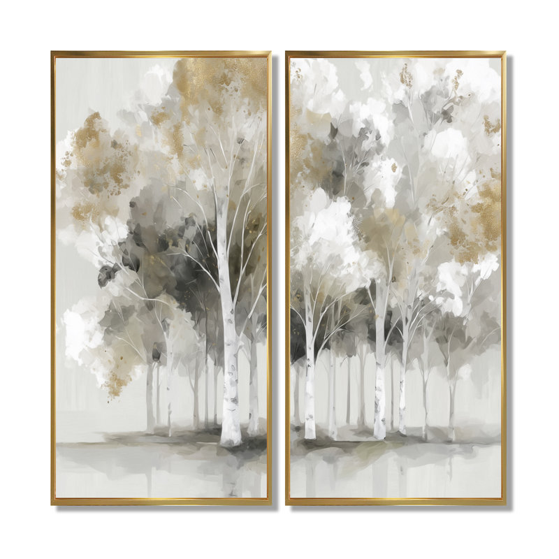 «Autumn Forest Birch Trees In Canada - Birch Wall Art, Gray Nature», reproduction sur toile 2 pièces, H 20 po x l 24 po, Doré