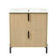 Meuble-lavabo de 30 po avec lavabo en céramique, tiroirs d'extension, glissières de tiroir encastrées à fermeture en douceur, conception cannelée, esthétique naturelle - option d'espace pour un meuble-lavabo à capacité de rangement optimale, intégré