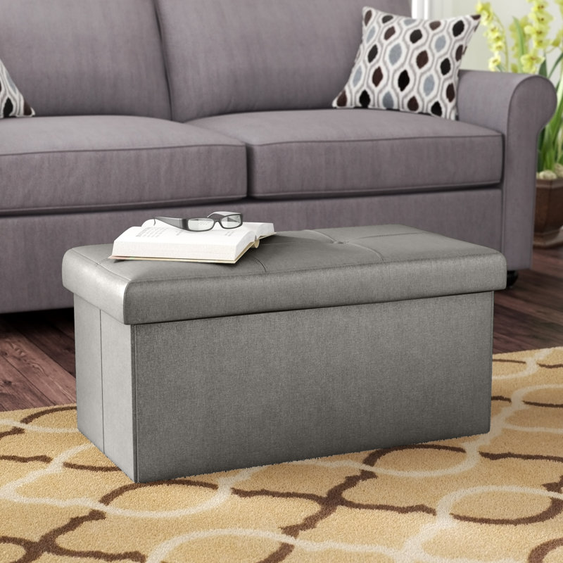 Hobert Faux Leather Ottoman, Pewter Faux Leather