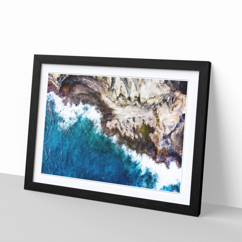 The Coast Of Honolulu Hawaii - Single Picture Frame Painting on MDF, 62cm H x 87cm W x 2cm D, Black Framed