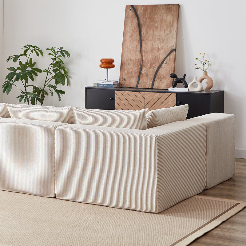 Canapé modulaire Riaan, Velours côtelé beige