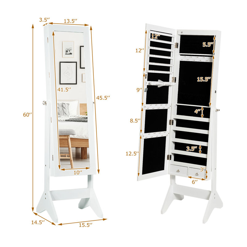 Armoire à bijoux avec miroir, Blanc