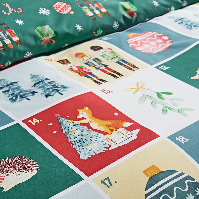 Christmas Advent Calendar Reversible Duvet Cover Set, Double Duvet Cover + 2 Standard Pillowcases