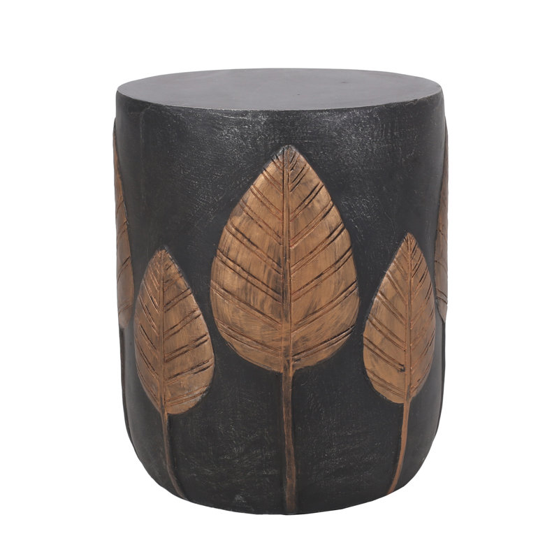 Outdoor Lightweight Concrete Accent Table with Boho Leaf Design
