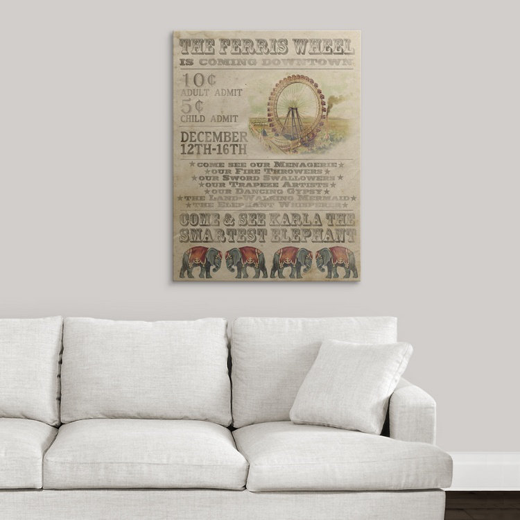 « iv », affiche rétro dépilé Vintage Circus, H 24 po x l 18 po x P 1,5 po, Toile