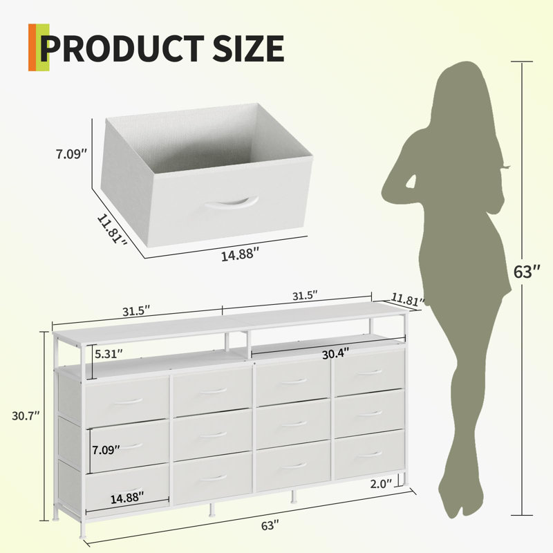 160 cm W Chest of 12 Drawers, White