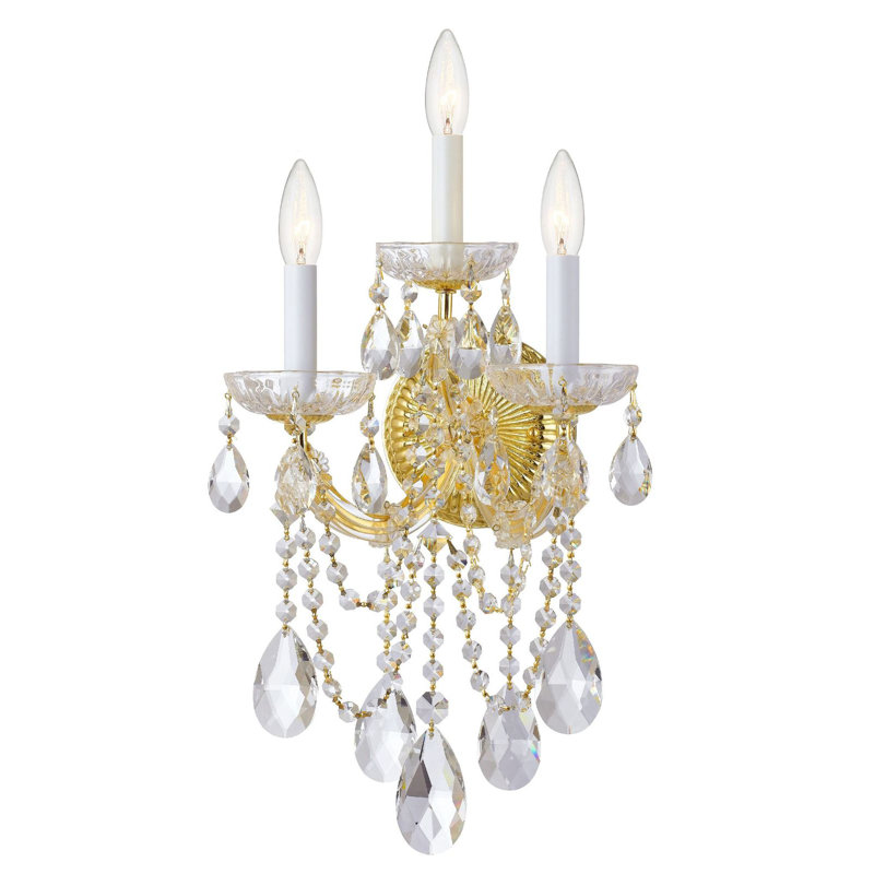 Weekes 3 - Light Candle Wall Light, Gold, Majestic Wood Polished