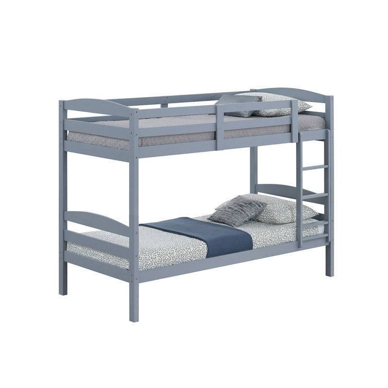 Lit superposé simple au-dessus de lattes arquées en gris, style transitionnel, en bois massif et en bois d'ingénierie, système de joints, l 79 po x P 42,5 po pour la chambre à coucher