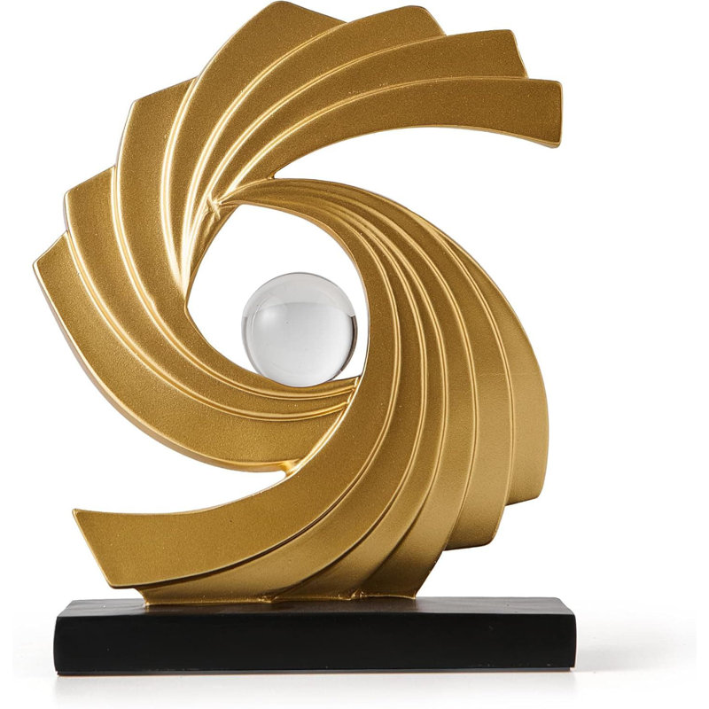 11.2" Gold Abstract Art Statue - Modern Minimalist Home Office Decor, Gold
