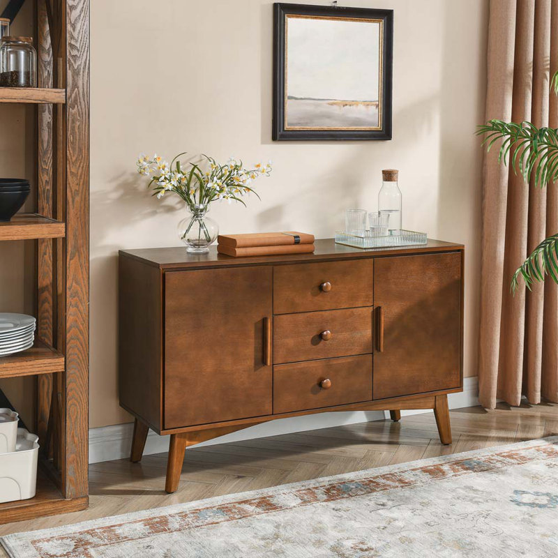 Wood Storage Cabinet with 2 Doors and 3 Drawers