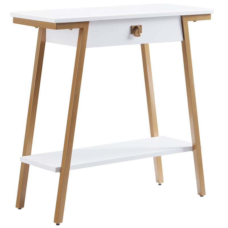 Mission Solid + Manufactured Wood Empiria Hall Console, White/Gold