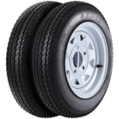 Paquet de 2 ensembles de roues de pneu de remorque C de gamme de charge de 4,80 x 12 6PR, jantes de pneu pré-montées de 12 pouces à 5 crochets de 4,5 pouces pour les remorques utilitaires de camping