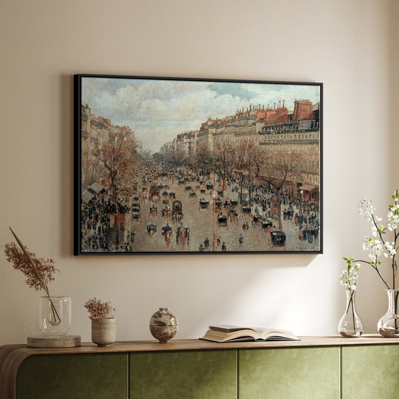 Paysage rétro-DII, Toile avec cadre flottant noir, H 27 po x l 41 po x P 2 po