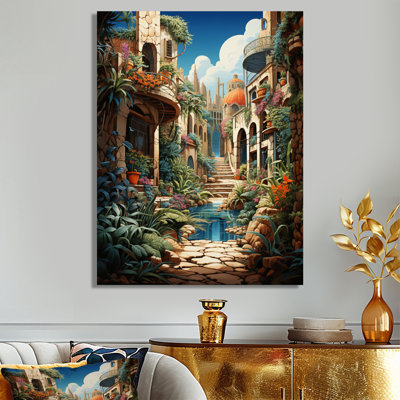 «Pittoresque Alley Full Moon Oasis City II - City Buildings», reproduction d'art mural