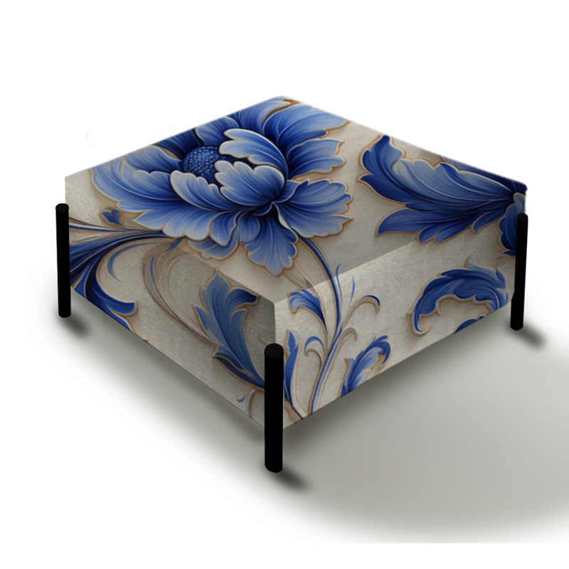 Blue Ornamental Frames Victorian Pattern II - Floral Large Square Ottoman