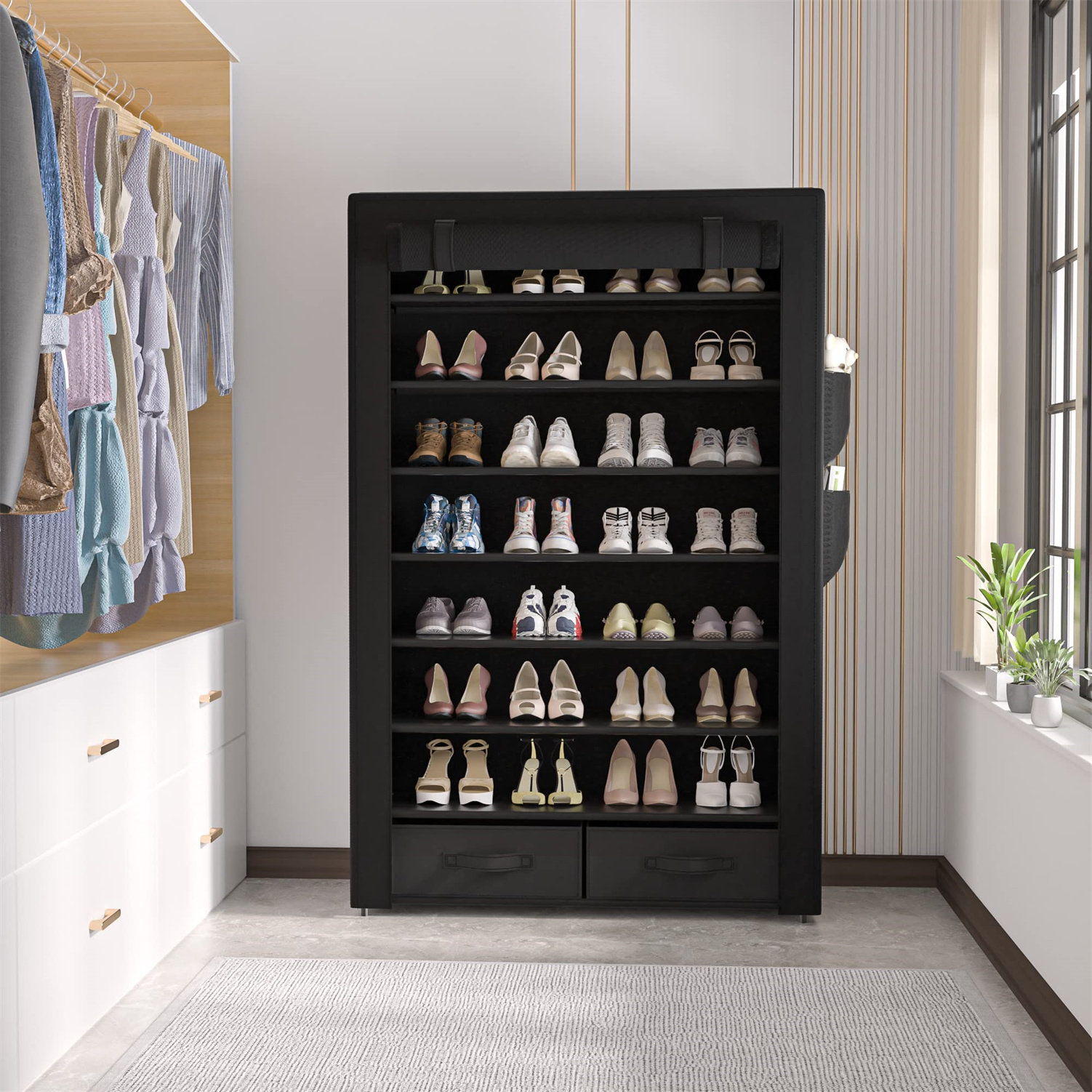 Rebrilliant Shoe Rack Storage Cabinet 32 Pairs Organizer Shelf Tall ...