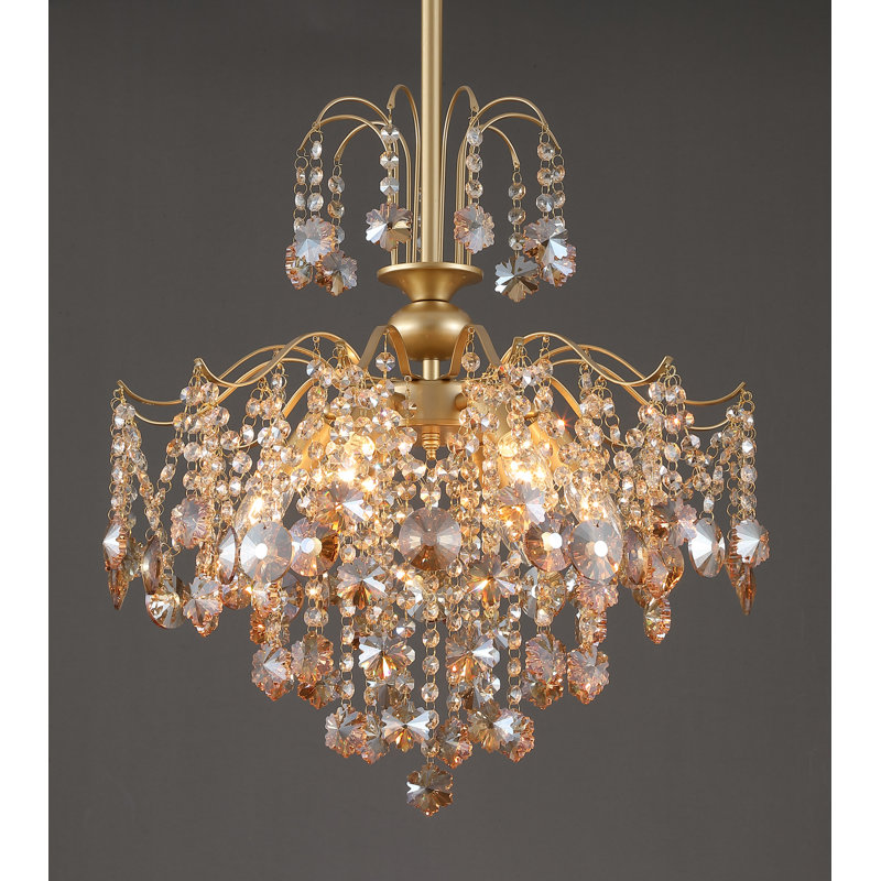 Modern Gold Crystal Chandelier Amber Crystal Pendant Light 6 Lights For Bedroom Dining Room Entryway Hallway Office Bathroom Ul Listed