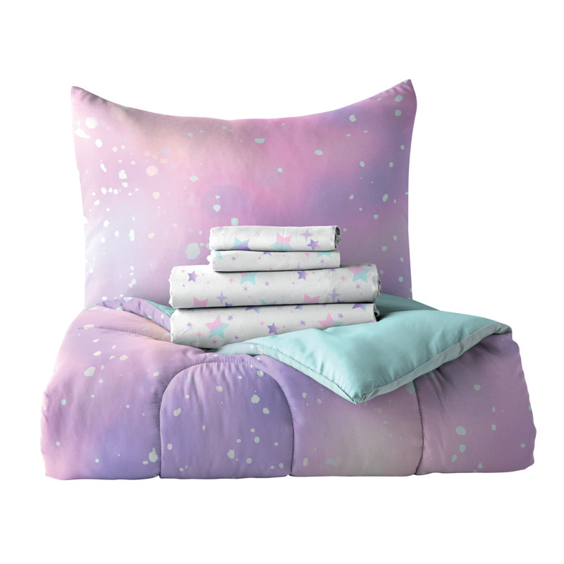 Twilight Pink and Teal Microfiber Twin Bed in a Bag Set