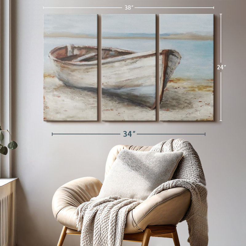 «Whitewashed Boat I», 3 pièces, H 24 po x l 38 po