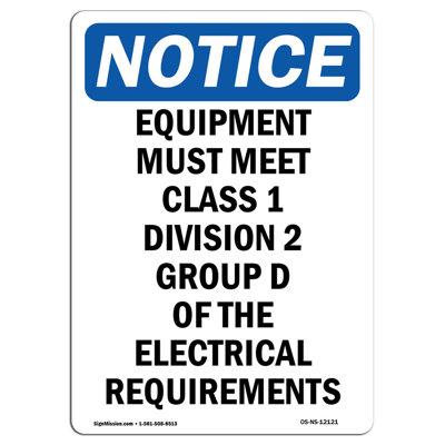 Equipment Must Meet Class 1 Division Sign