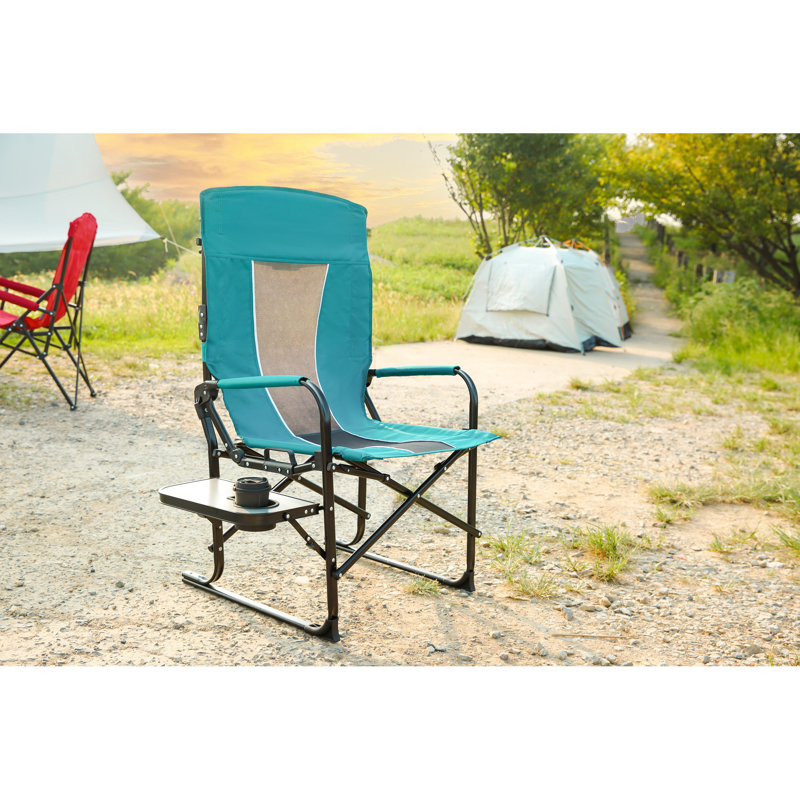 Blue Portable Folding Camping Chair - Heavy Duty With Side Table For Tailgating, Picnic, Garden Lawn, Fishing, Blue