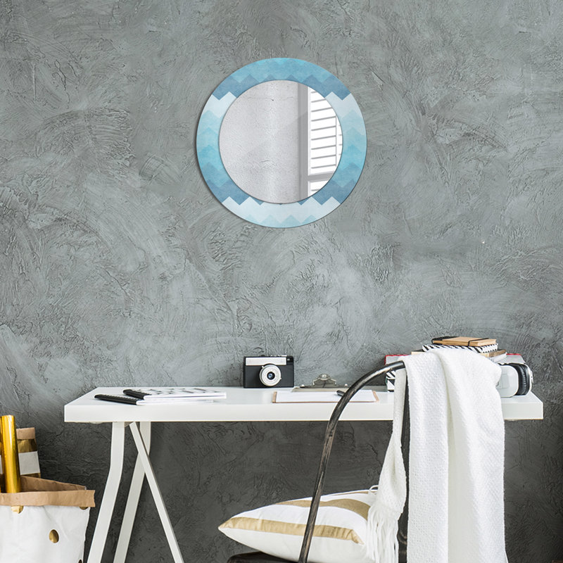 Huldar Glass Flat Wall Mirror, 80cm H x 80cm W, Blue Abstract Art