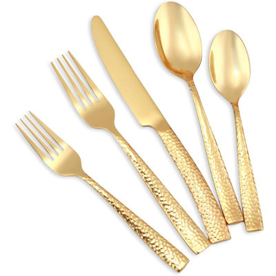20-Piece Stainless Steel Flatware Set With Hammered Handle, Mirror Finish, Dishwasher Safe, Service For 4