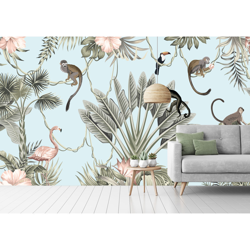 Papier peint amovible avec fond d'animaux Habitat de la jungle, L 9 po x l 15 po
