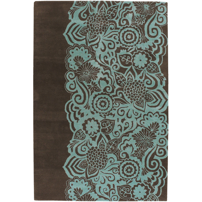 Tapis contemporain bleu / brun touffeté à la main Aschera, Rectangle 5 pi x 7 pi 6 po