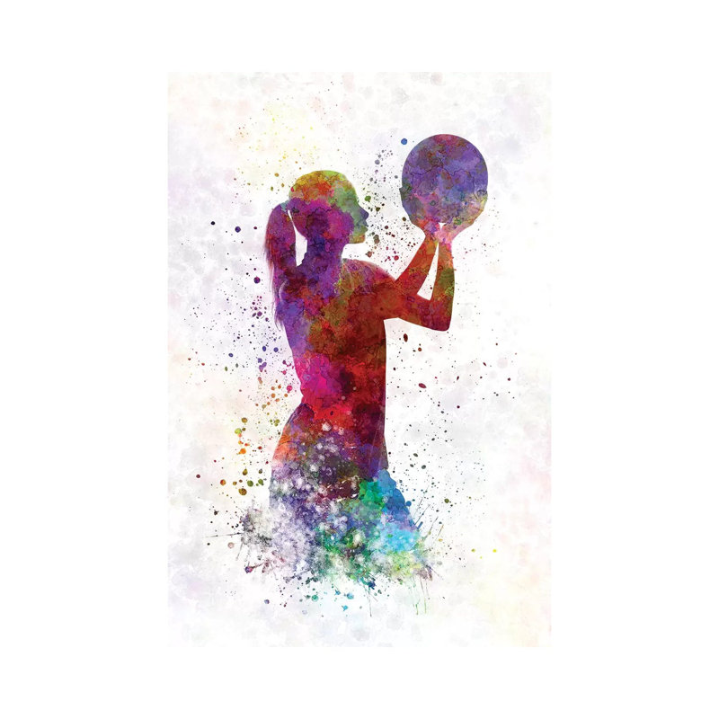 Young Woman Basketball Player In Watercolour III by Paul Rommer - Wrapped Canvas Gallery-Wrapped Canvas Giclée