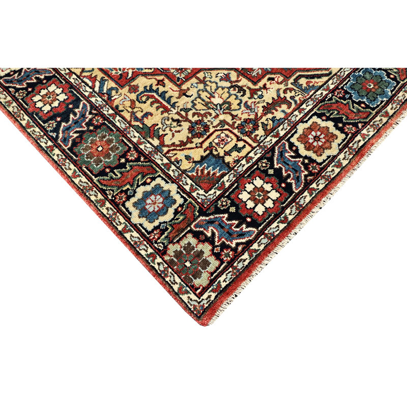 Hand Knotted Wool Oriental Area Rug in Black/Beige/Red/Blue
