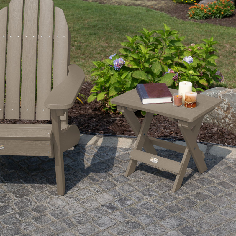 Milaca Plastic Adirondack Chair With Folding Ottoman (set Of 2) And Folding Side Table, Brown