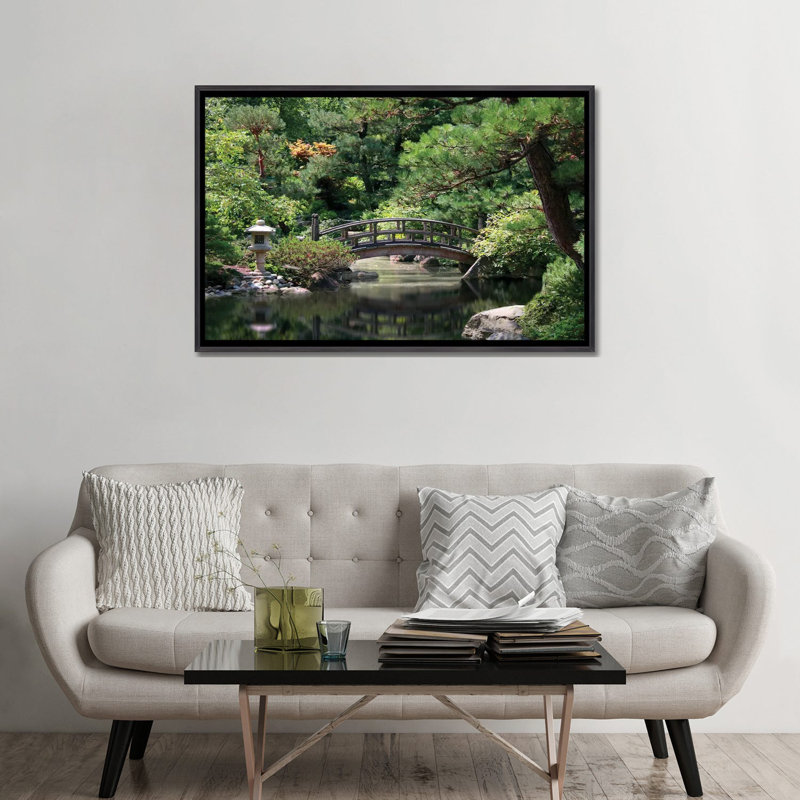 Japanese Garden - Framed Wall Art Print, 32" H x 48" W, Distressed Black, Framed Print without Mat