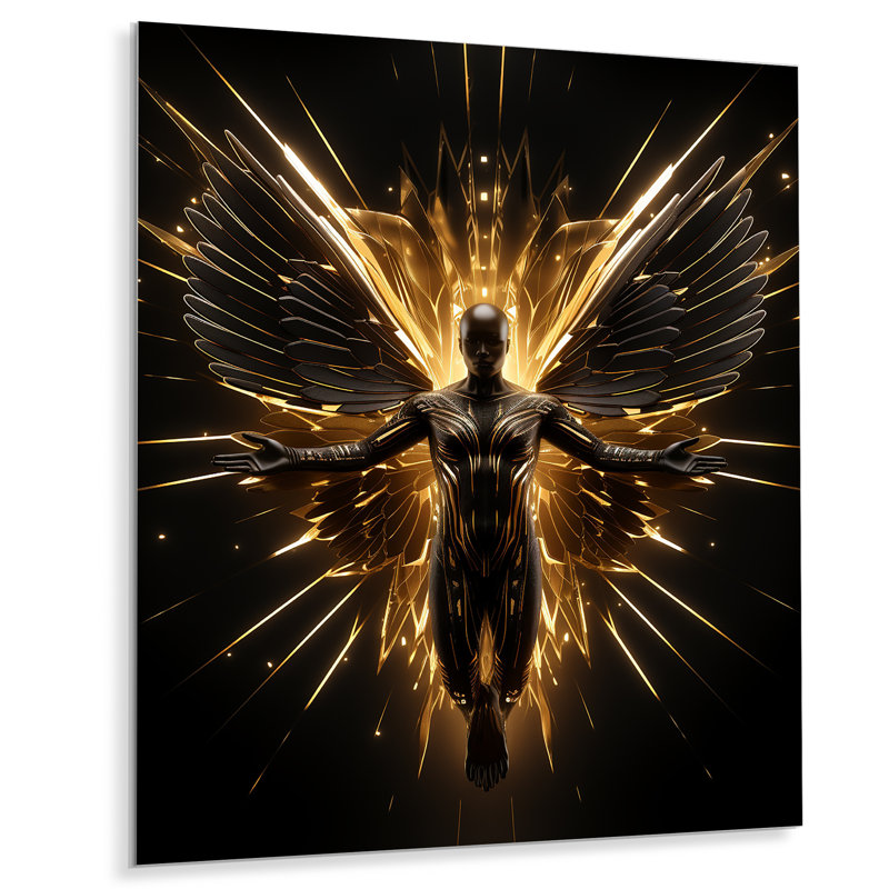 Yellow Dark Fantasy Angel Warrior - Fantasy Metal Wall Art, 32" H x 16" W x 1" D