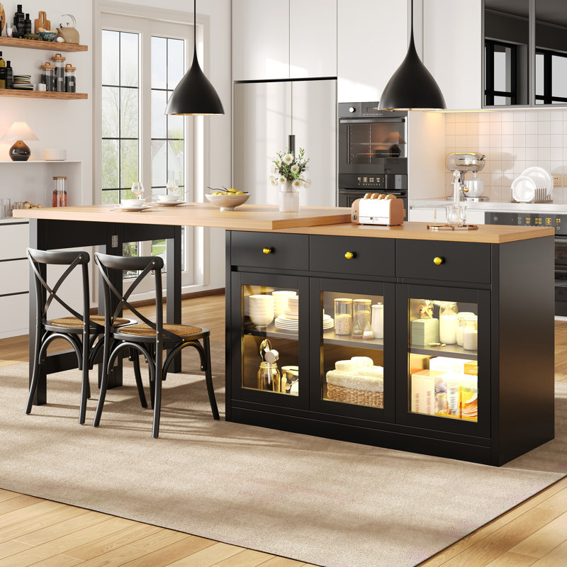 Wood Kitchen Island, Black