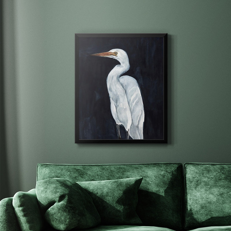 Calm Great Egret I, toile encadrée de qualité supérieure - prête à être accrochée, H 24 po x l 20 po, Noir
