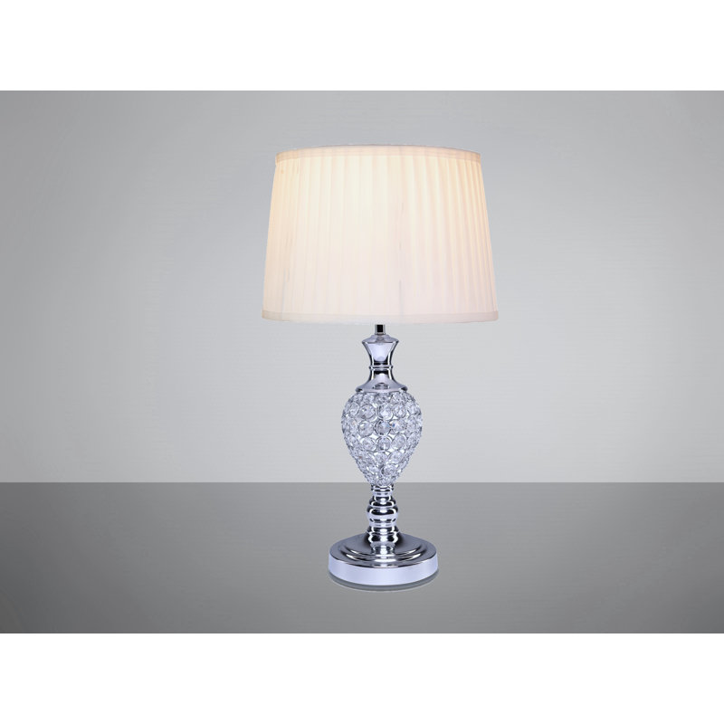 Colten Chrome Crystal Decorative Modern Table Lamp, Ivory Pleat