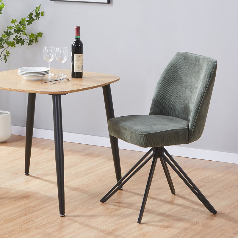 Pair of Aspen Swivel Dining Chairs, Green Cord Fabric With Black Metal Legs, Green