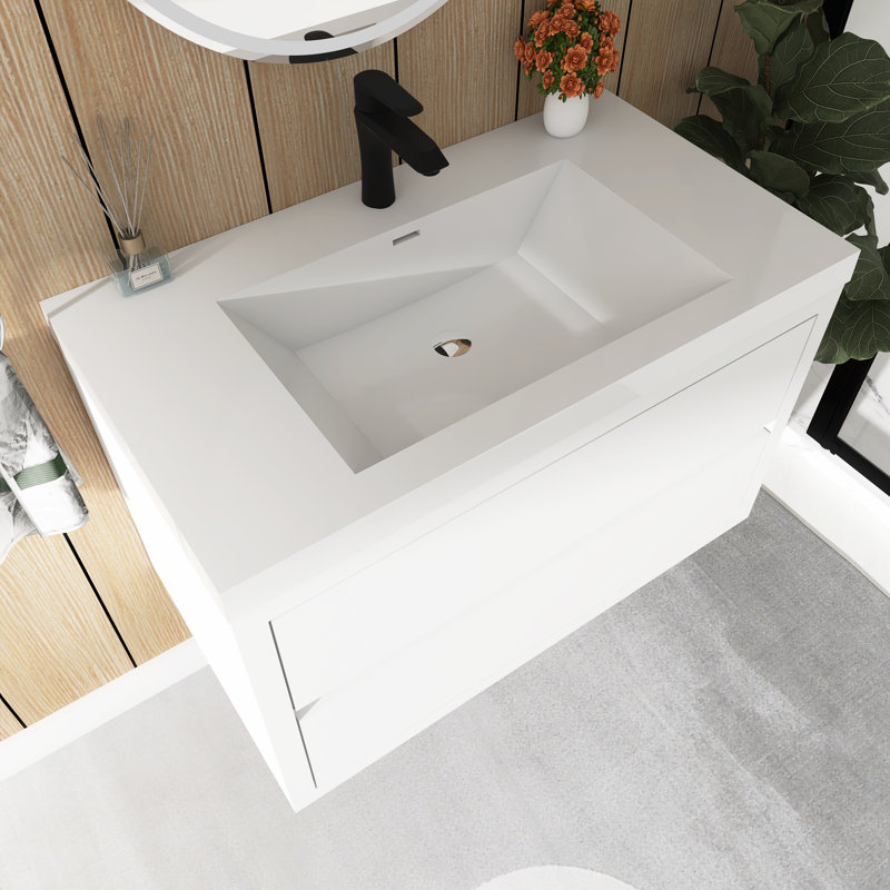 36" Wall-Mounted Bathroom Vanity With Sink, White