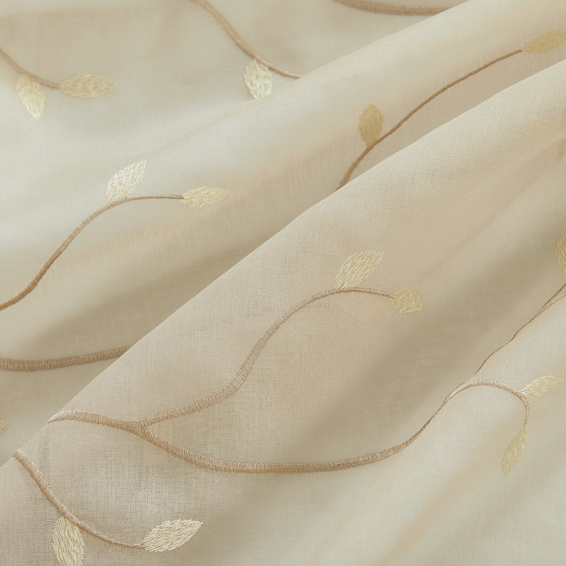 Sheer Floral Embroidered Linen Curtains for Bedroom, 55" W x 84" L, Beige