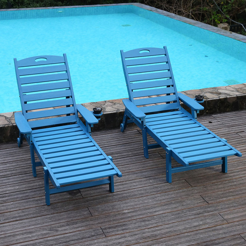 HDPE Chaise Lounge Chair Outdoor, Pool Lounge Chairs with 4-Position Adjustable Backrest, Supports Up to 360 LBS for Patio Poolside Deck Beach Backyard