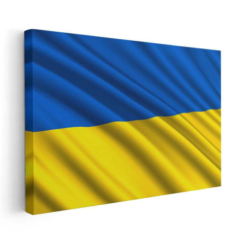 Drapeau de l'Ukraine flottant - reproduction d'art sur toile, H 24 po x l 36 po