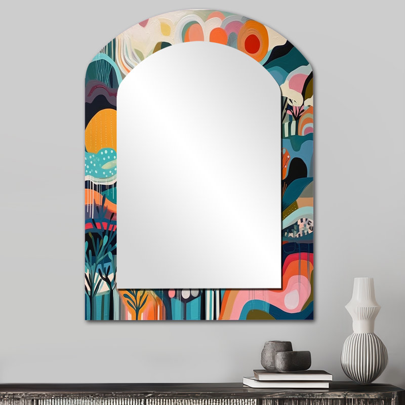 «Blue Green Minimalims Explosion - Minimalisme», miroir décoratif asymétrique, 34 po x 25 po