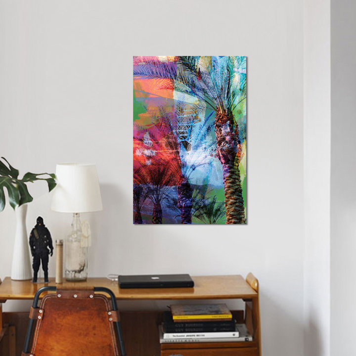 «Desert Palm Abstract», impression sur toile tendue, H 26 po x l 18 po x P 1,5 po, Toile avec cadre noir, Pas de tapis