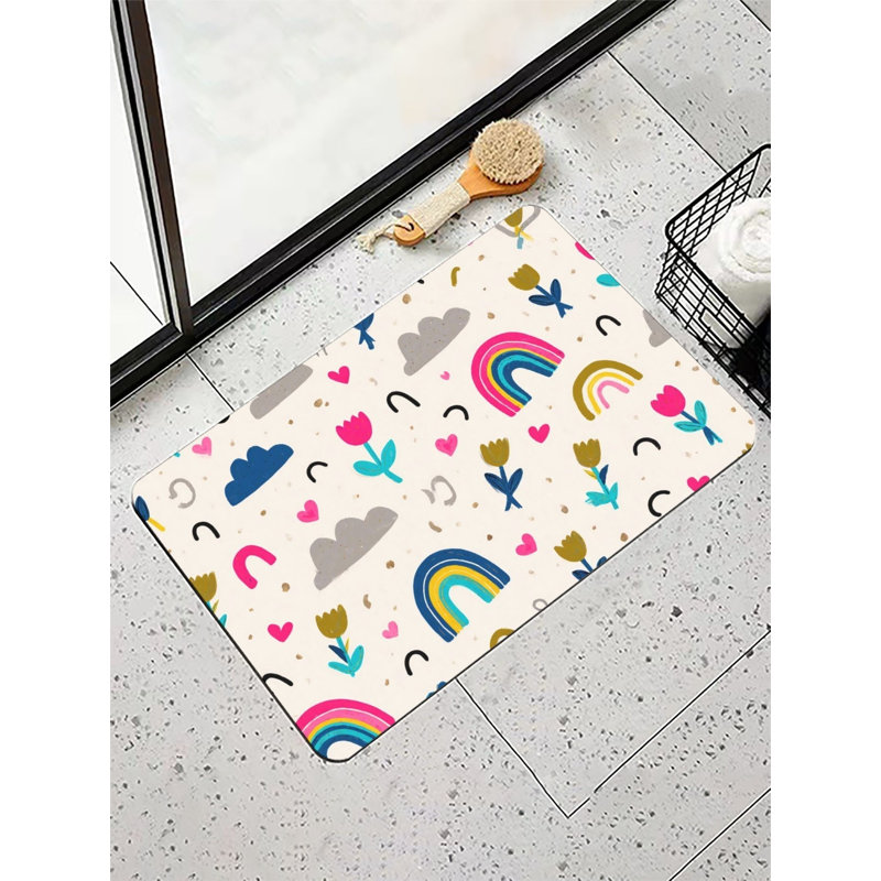 Mignon tapis de bain à motif floral arc-en-ciel, 36 x 24