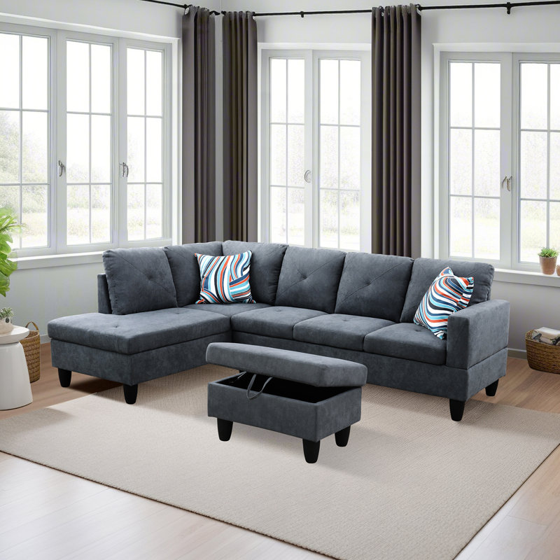 Canapé modulaire 3 pièces Tijay, Velours gris
