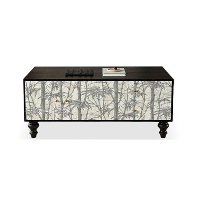 47.24" Black Solid Wood Rectangular Coffee Table