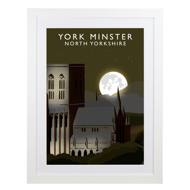 York Minster 2 Night by Richard O'Neil - Print, White Wood Frame, 54 cm H x 44 cm W x 2.2 cm D