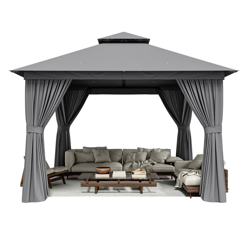 10 Ft. W X 10 Ft. D Outdoor Gazebo With Double Roof, Spacious Canopy With Netting & Curtains, Perfect For Patio, Lawn & Backyard