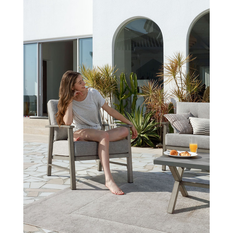 Seehill Outdoor Aluminum Patio Furniture Set, 4 Pieces Modern Patio Conversation Set With Thick Cushion, Weather-Resistant Outdoor Sectional Sofa Couch Sets For Poolside, Backyard, Limed Oak